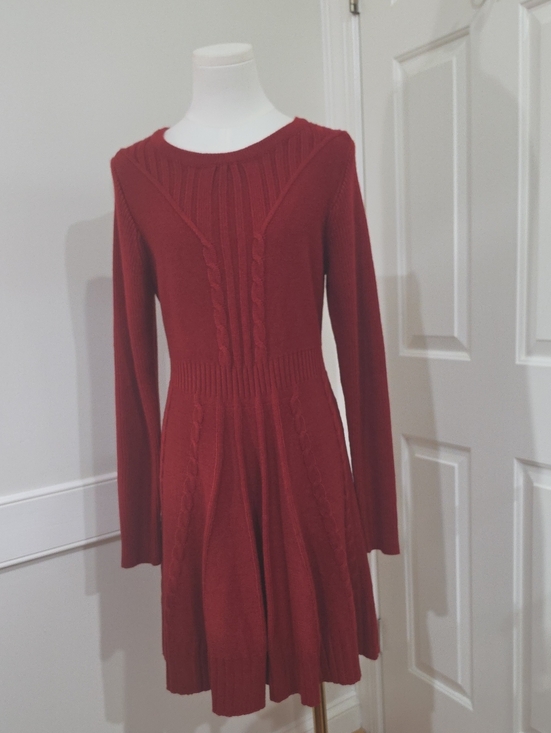 Maisolly Dresses & Skirts - Maisolly Claret Red Cable Knit Fit & Flare Long Sleeve Sweater Dress - Size M